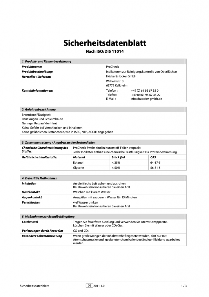 Sicherheitsdatenblatt – ProCheck