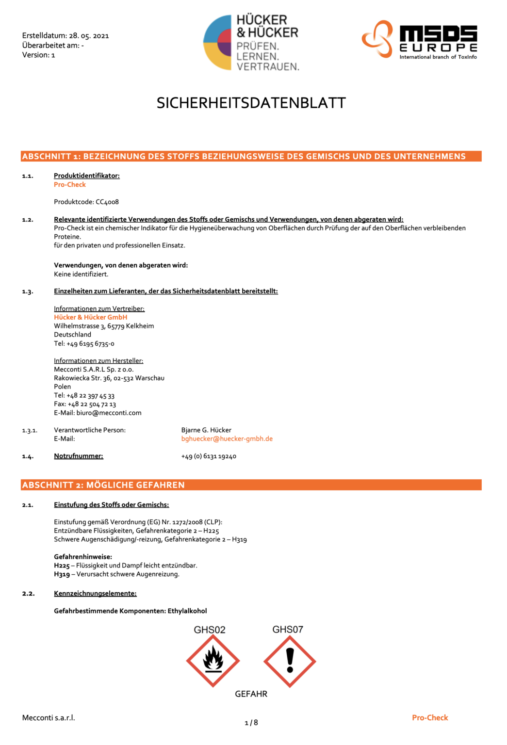 Sicherheitsdatenblatt – ProCheck